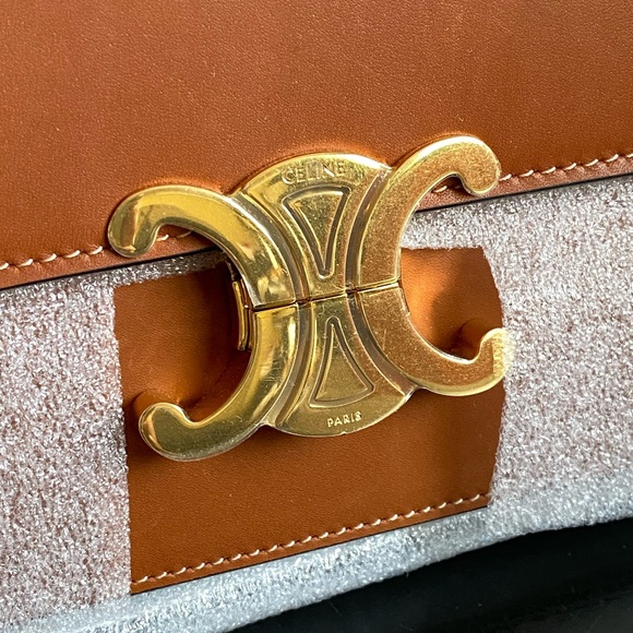 NIB Celine Teen Triomphe CrossbodyBag in Natural Tan Calfskin Leather - Picture 6 of 9